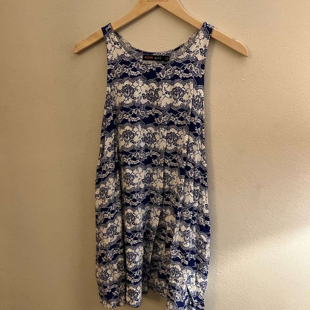 Alive Girl Floral Navy Blue and White Dress